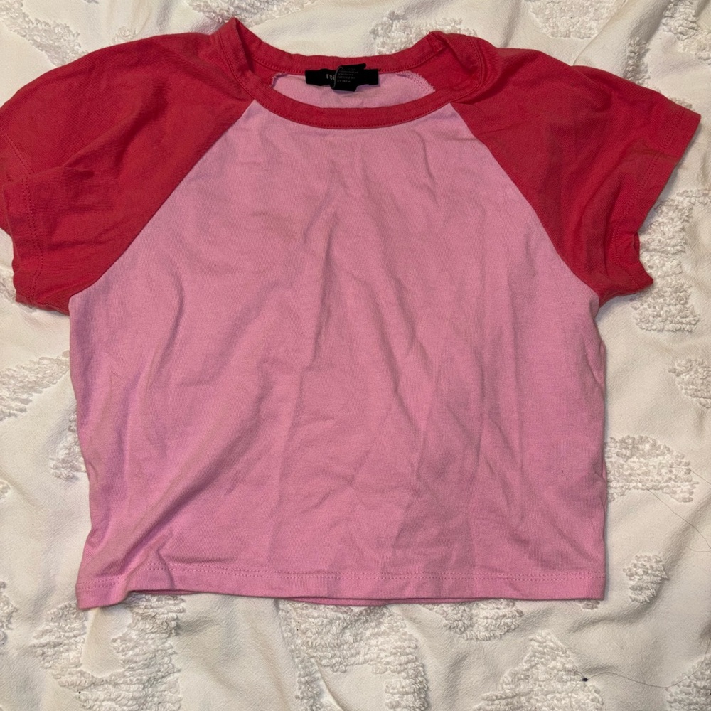 Forever 21 Pink Crop Tee with Darker Pink Trim